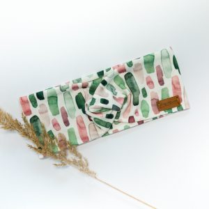 Stirnband glatt "Pinselstriche grün-rosa"