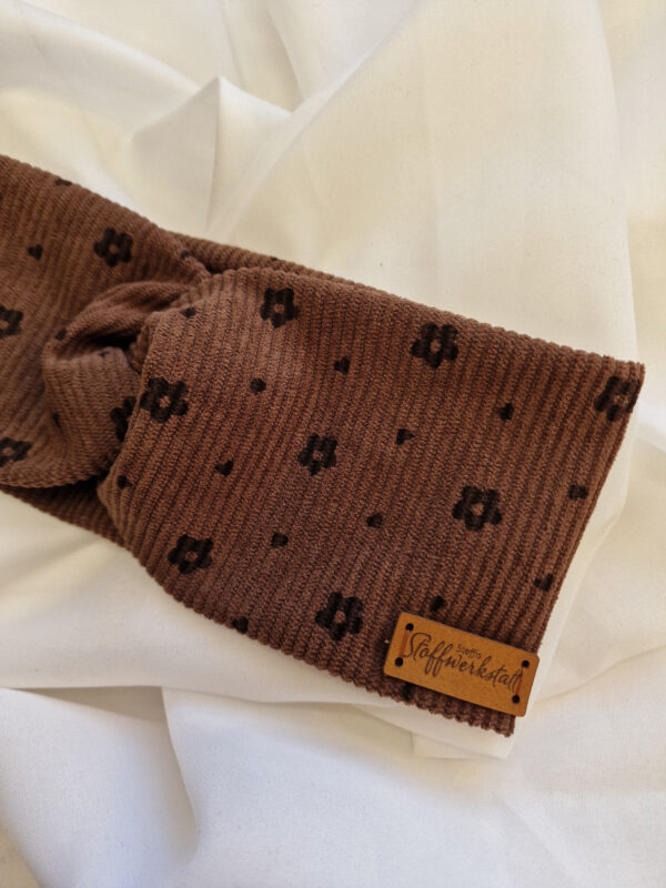 Cord Stirnband "Blumen dunkelbraun" – Bild 2